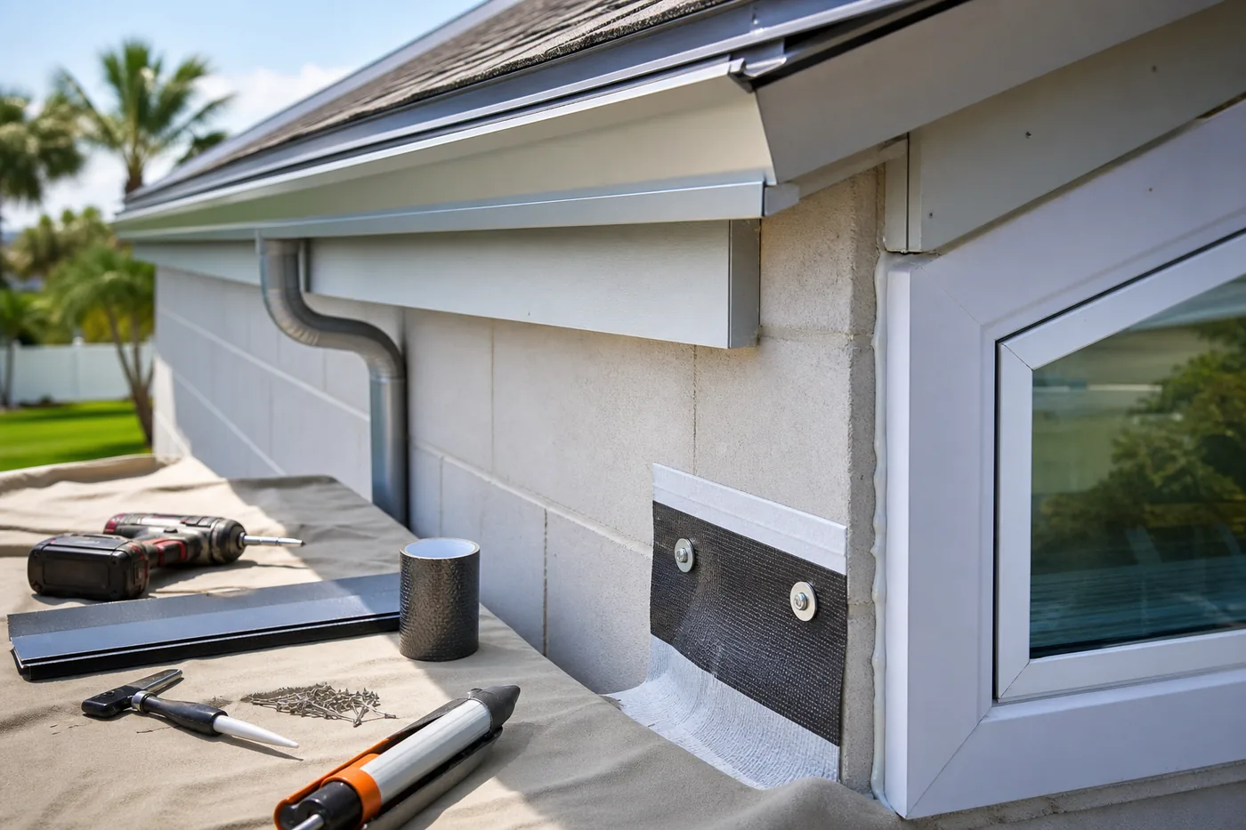 Careful gutter installation craftsmanship detail
